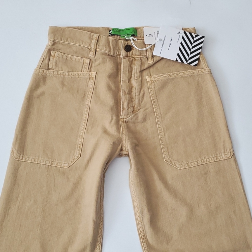 NWT Sandrine Rose X Free People Wide Leg Patch Pocket Buckle Pants Sand